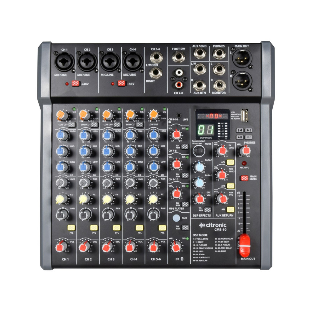 CITRONIC CMB-10 Mesa de mezclas con DSP y Reproductor USB/PC/BT