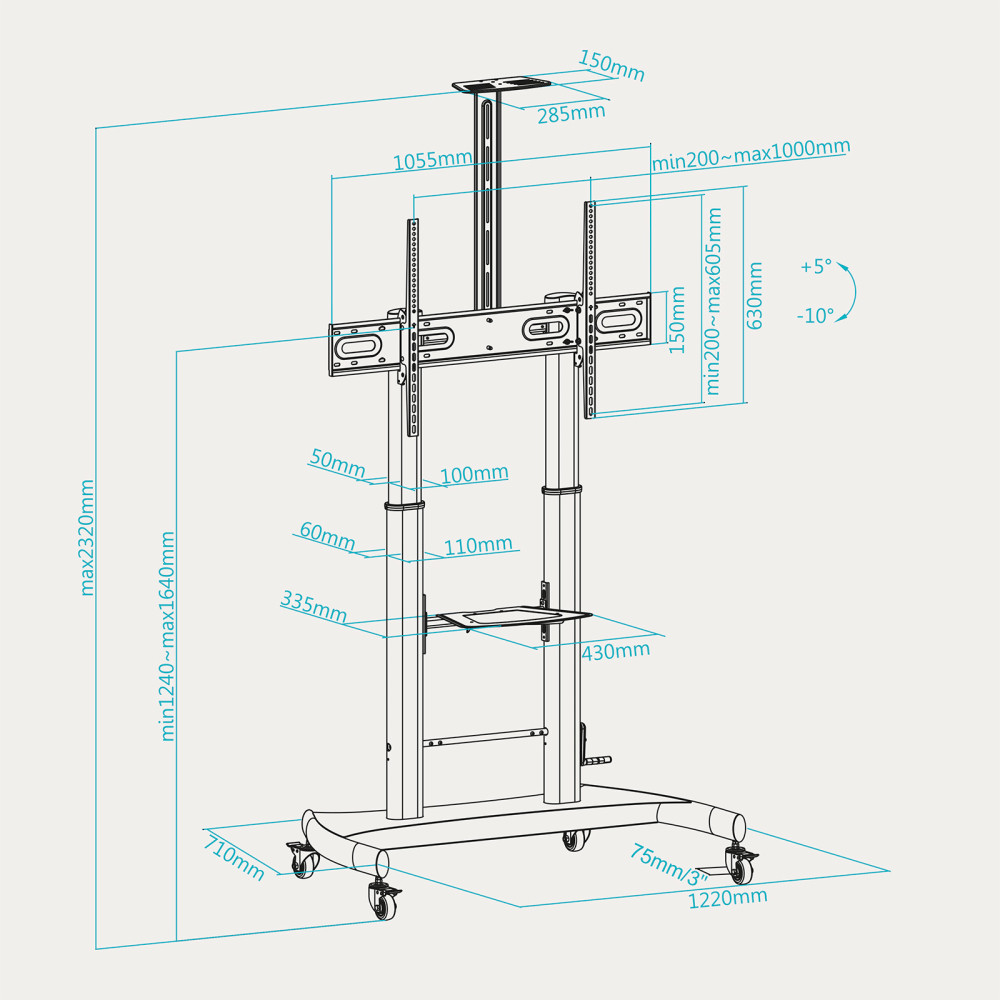 TooQ FS20404HM-B Soporte de Suelo con Ruedas 60-100" 100kg