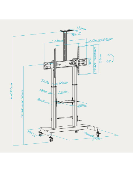 TooQ FS20404HM-B Soporte de Suelo con Ruedas 60-100" 100kg