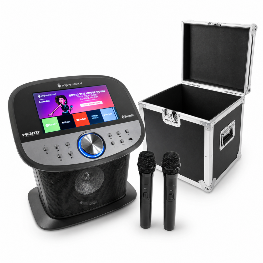Pack Singing Machine ISM9011 Karaoke Platinum con flight case de transporte y 2 micrófonos inalámbricos