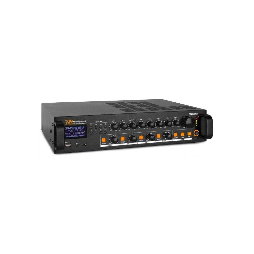 Amplificador Power Dynamics PDV240MP3 240W 100V de 4 zonas para megafonía exterior