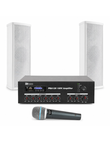 Pack de sonido para capilla PRO 100V con amplificador Power Dynamics PBA120, columnas ICS8 y micrófono Vonyx