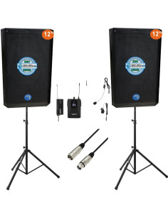 Pack Seven Presentador 12" con 2 Altavoces SV12APRO-TWS, Soportes y Micrófono Diadema