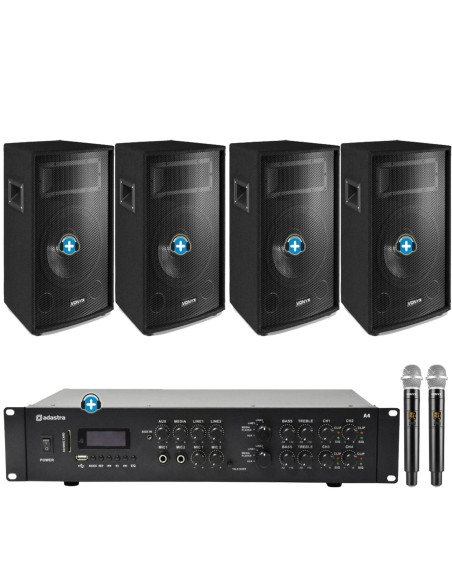Pack Disco Vox Karaoke Grande con Adastra A4, 4 Altavoces Vonyx SL10 y 2 Micrófonos Inalámbricos