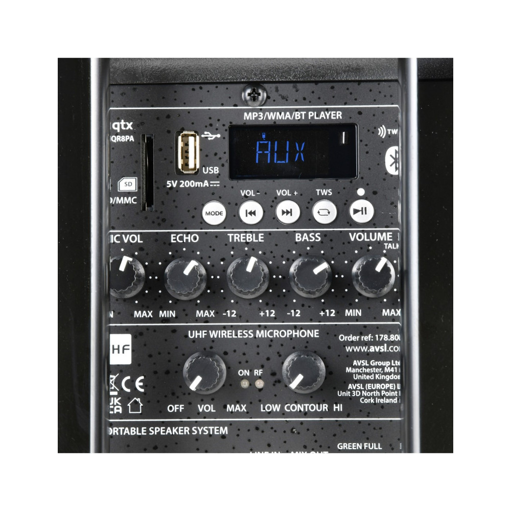 QTX QR8PA | Equipo portátil con batería Bluetooth y micro UHF