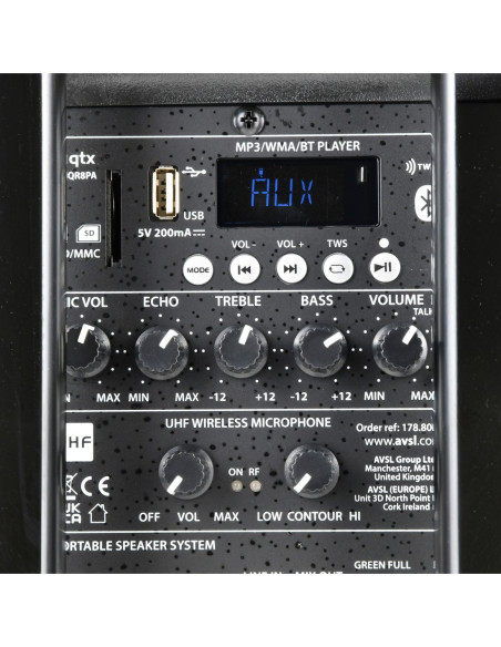 QTX QR8PA | Equipo portátil con batería Bluetooth y micro UHF