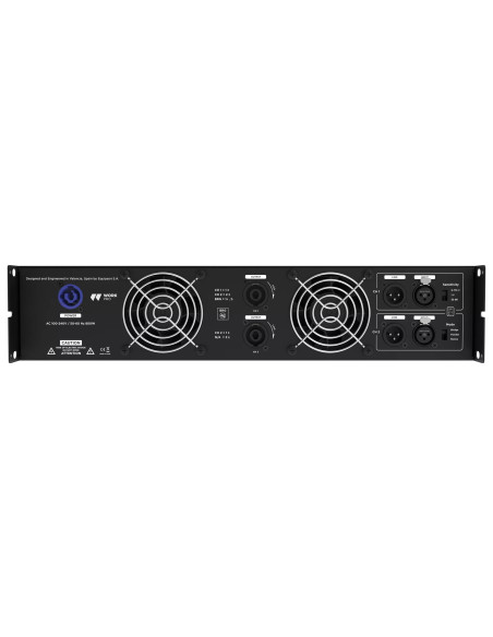 Panel trasero de la etapa WORK PRO ZT 1702 con XLR3 NL4 y powerCON