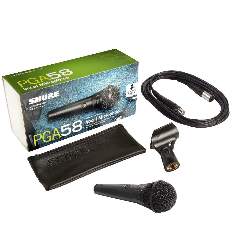 Shure PGA58-XLR-E con cable XLR, adaptador para soporte y funda