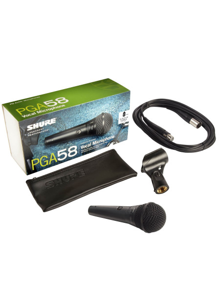 Shure PGA58-XLR-E con cable XLR, adaptador para soporte y funda
