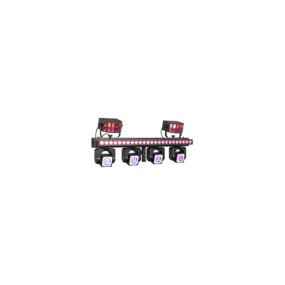 BeamZ ShowBar GO Ultra con cuatro moving heads, barra LED y dos Derby