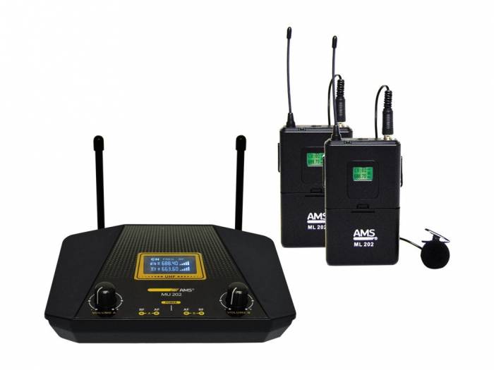 AMS MU202LV- Doble receptor UHF con 2 emisores petaca+2 micros solapa - 1