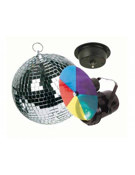 Pack bola de discoteca 20cm + Foco + Motor + Disco de color - 2