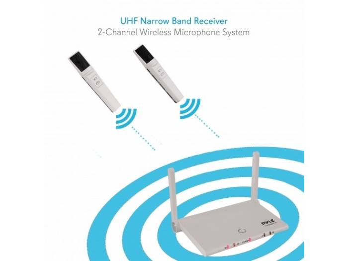 Pyle PDWM2232 Sistema de micrófono inalámbrico UHF - Incluye (2) micrófonos de mano con batería recargable USB, frecuencia fija 