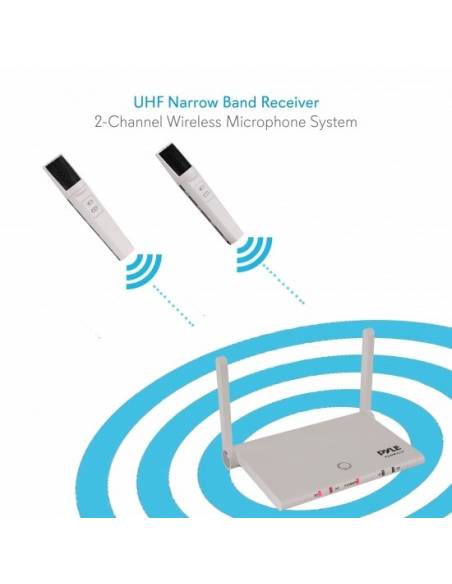 Pyle PDWM2232 Sistema de micrófono inalámbrico UHF - Incluye (2) micrófonos de mano con batería recargable USB, frecuencia fija 