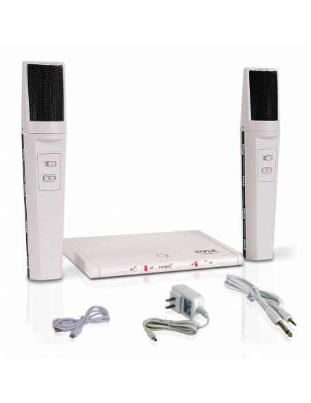 Pyle PDWM2232 Sistema de micrófono inalámbrico UHF - Incluye (2) micrófonos de mano con batería recargable USB, frecuencia fija 
