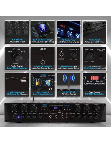 PYLE PTA66BT - Amplificador Hifi de 600w - 6
