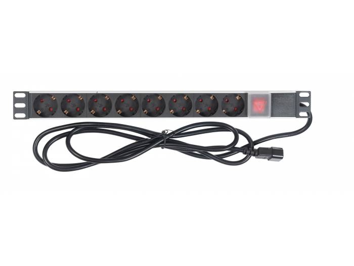 Regleta de enchufes para rack 19 con interruptor y 8 schuko 