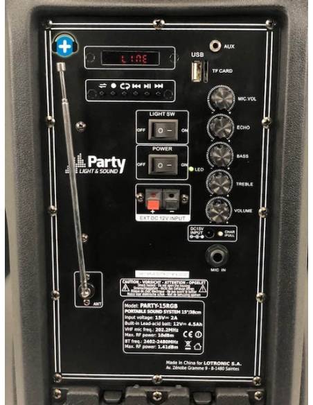 PARTY LIGHT & SOUND PARTY-15RGB - Altavoz Portatil de 15 pulgadas con USB, Bluetooth, FM y Mic VHF - 11