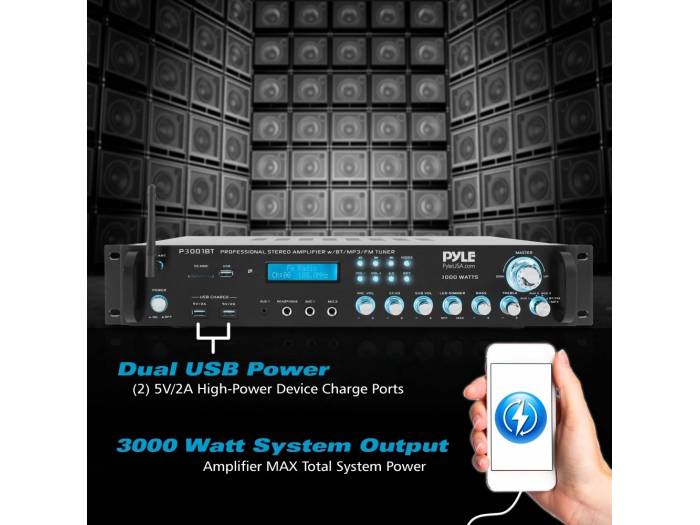 Pyle P3001BT - Amplificador USB/SD Bluetooth Karoake,3000w - 4