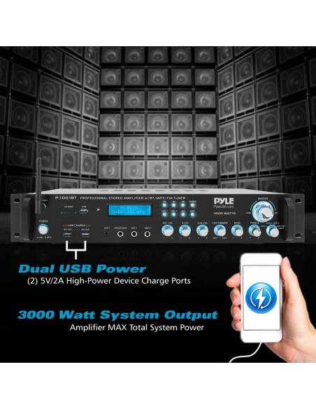 Pyle P3001BT - Amplificador USB/SD Bluetooth Karoake,3000w - 4