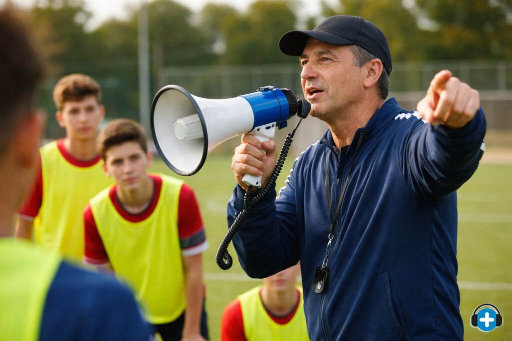 Entrenador con megafono